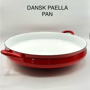 Dansk LG 14” Paella Pan. Red Enamel over Steel Curved Pot. Spots of Damage